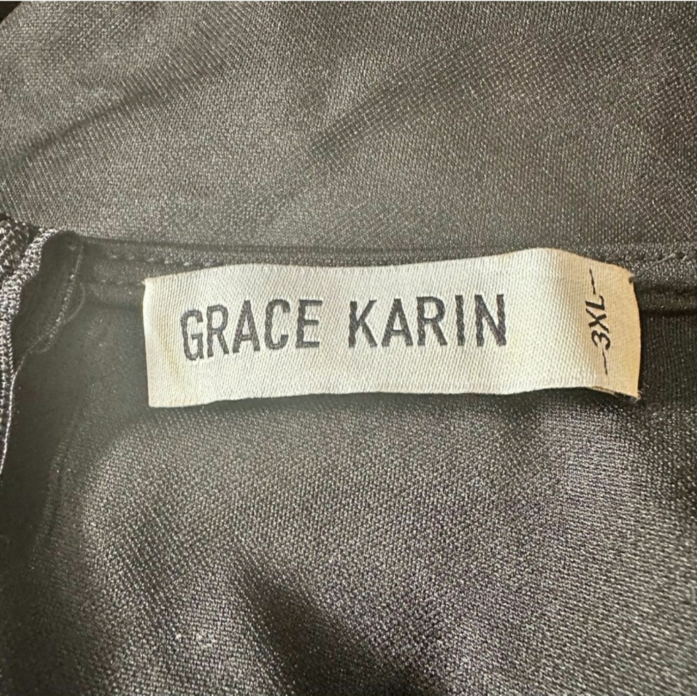 Grace Karin Black Faux Wrap Midi Dress Size 1X - Picture 6 of 6